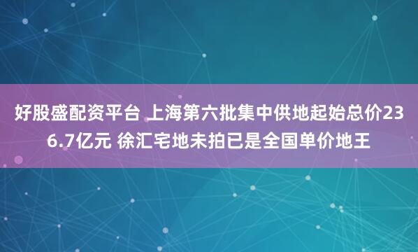 好股盛配资平台 上海第六批集中供地起始总价236.7亿元 徐汇宅地未拍已是全国单价地王