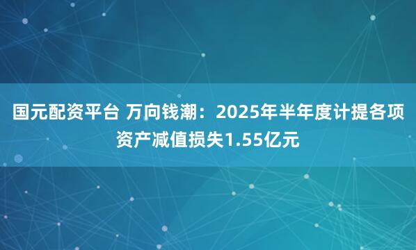国元配资平台 万向钱潮：2025年半年度计提各项资产减值损失1.55亿元